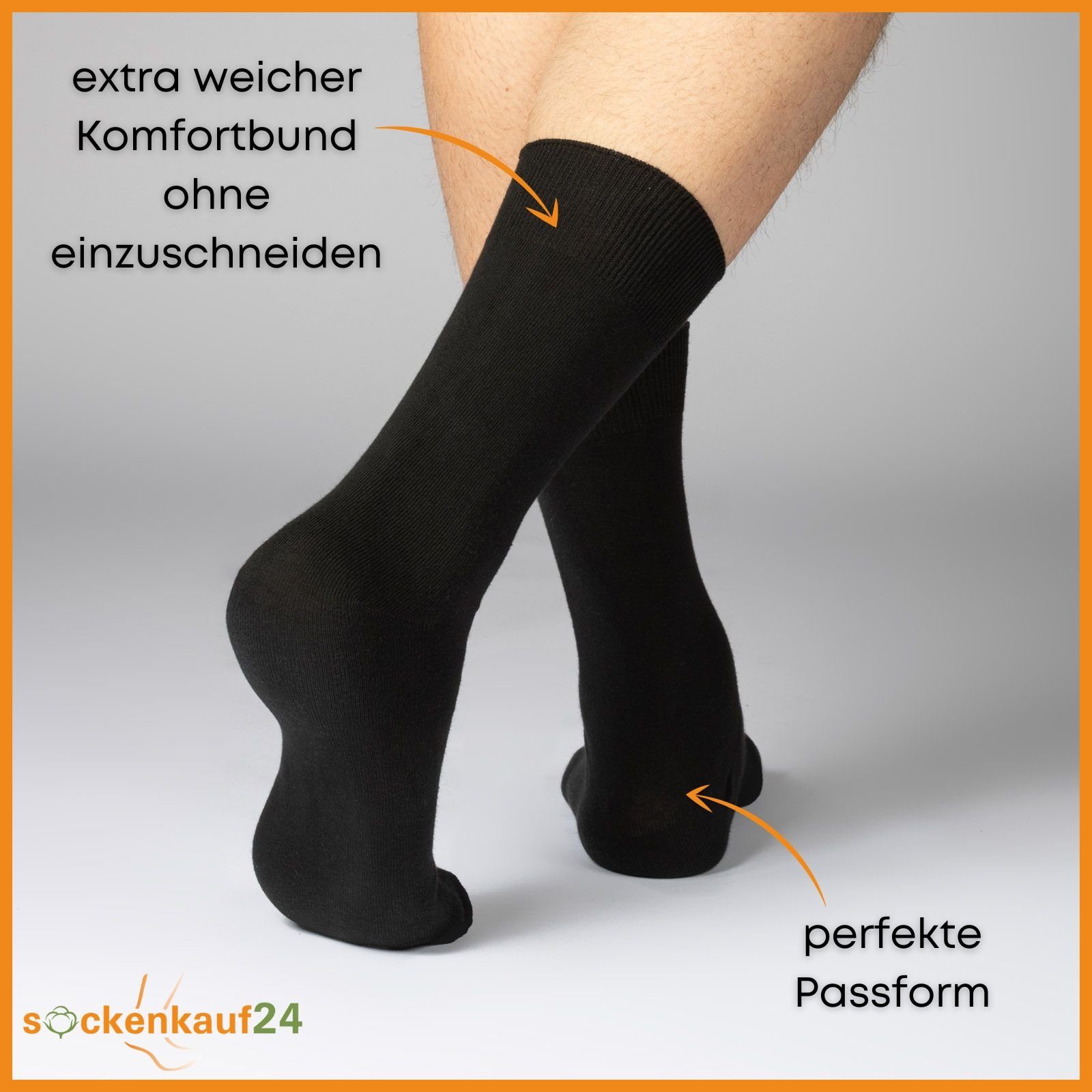 sockenkauf24 Gesundheitssocken 10 Paar Damen & Herren Socken 100% Baumwolle ohne Gummidruck (10 x Schwarz, 43-46) und ohne Naht - 10600 WP