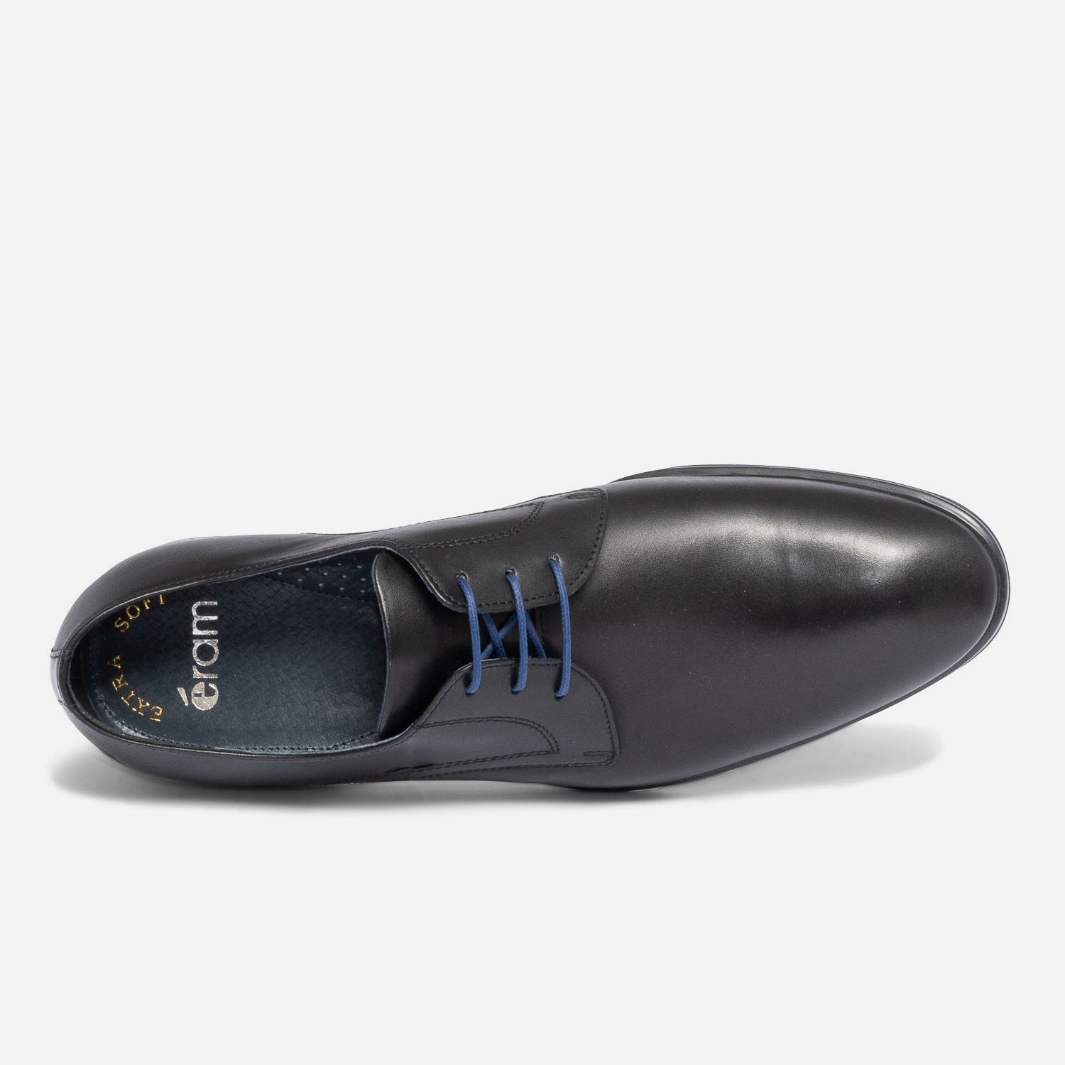 Derby noir en cuir à lacet bleu