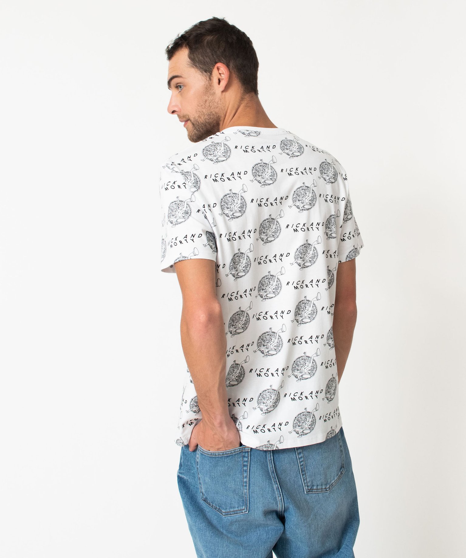 Tee-shirt manches courtes imprimé all over homme - Rick & M... blanc | GEMO