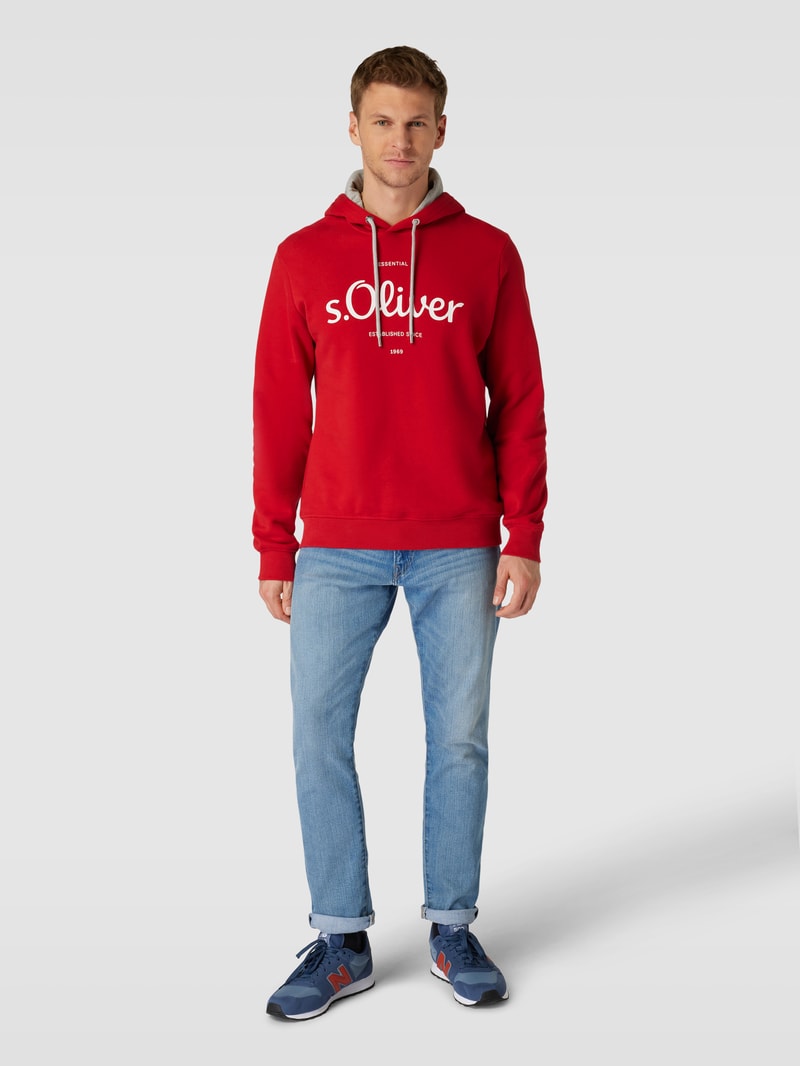 Hoodie mit Logo-Print und Kapuze mit Tunnelzug in rot
