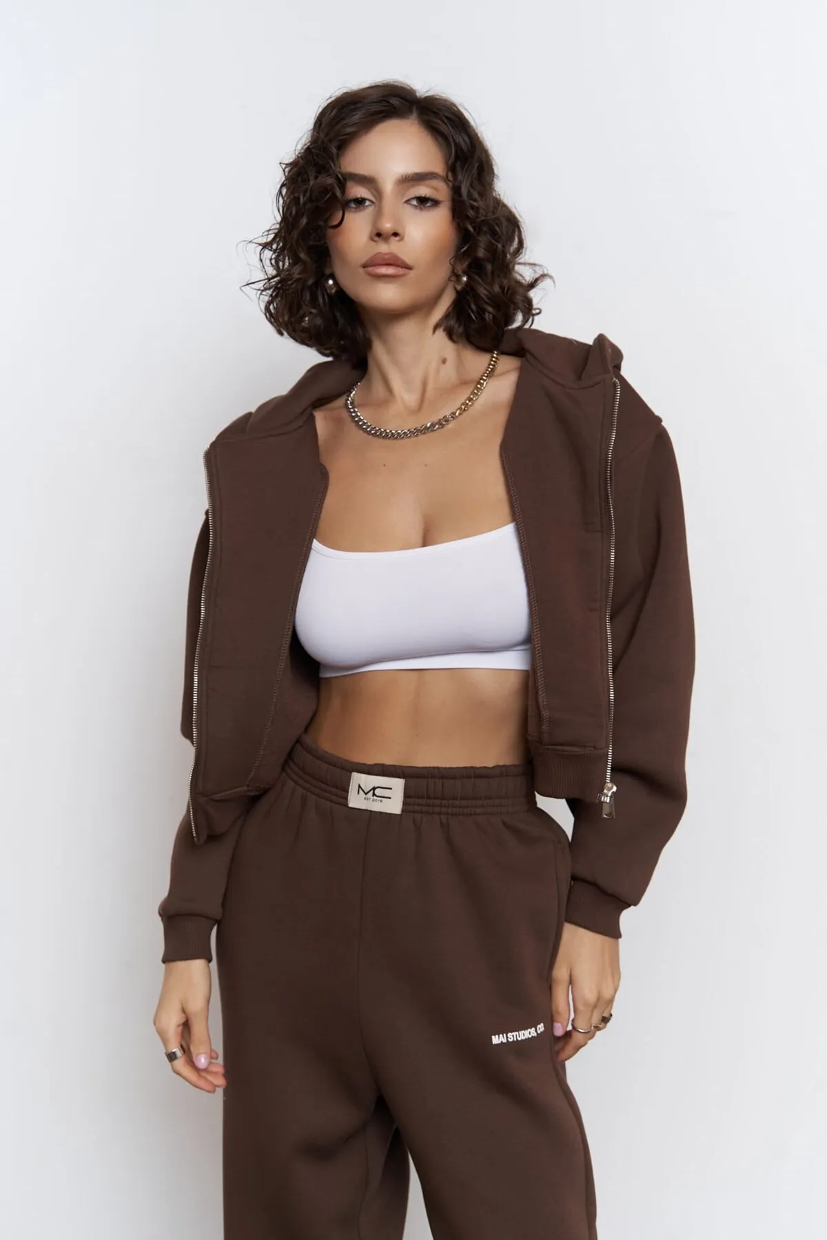 MAİ COLLECTİON  Studios Crop Brown-Trainingsanzug-Set