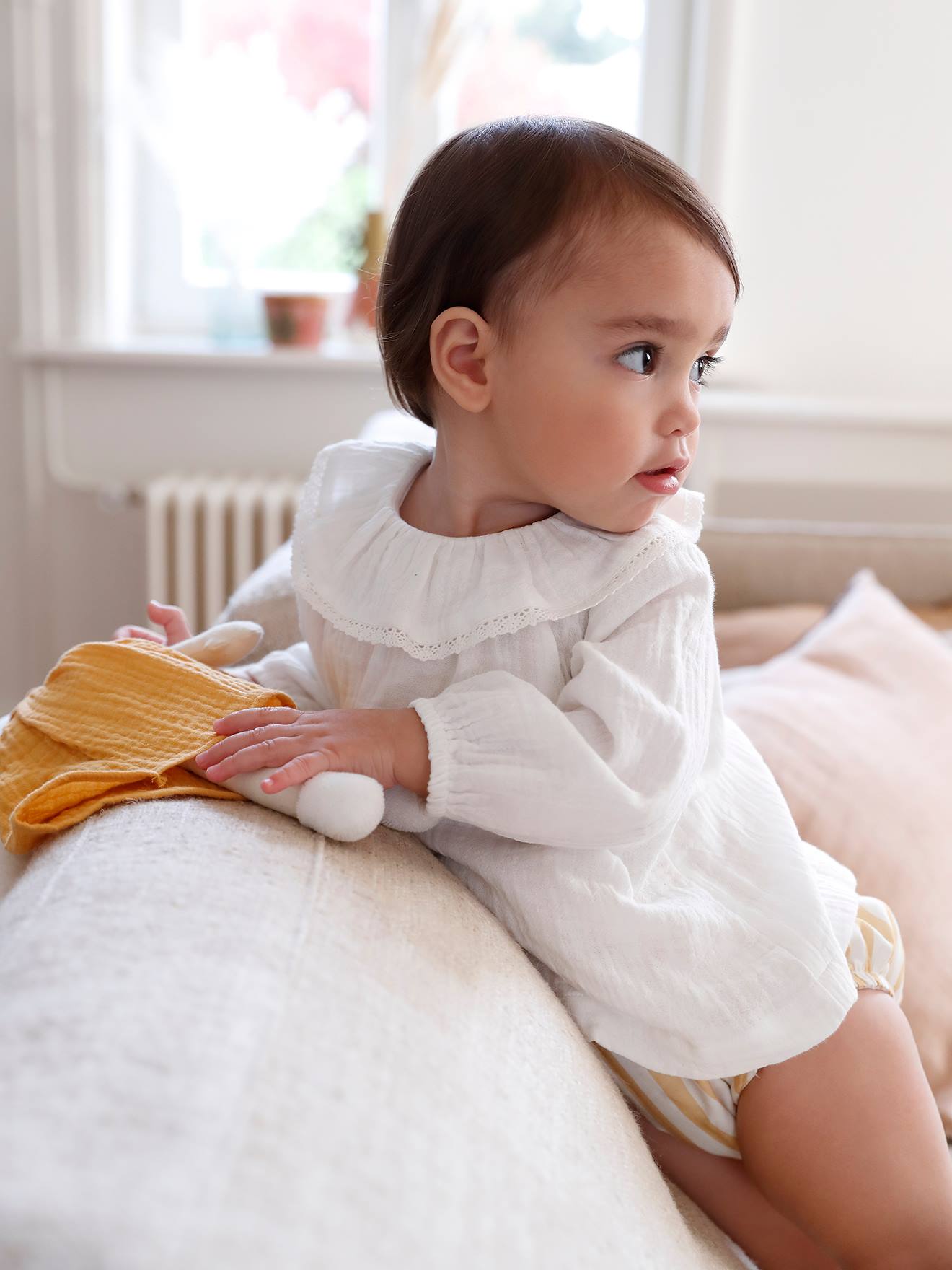 Vertbaudet Mädchen Baby Bluse mit Volantkragen - wollweiß
