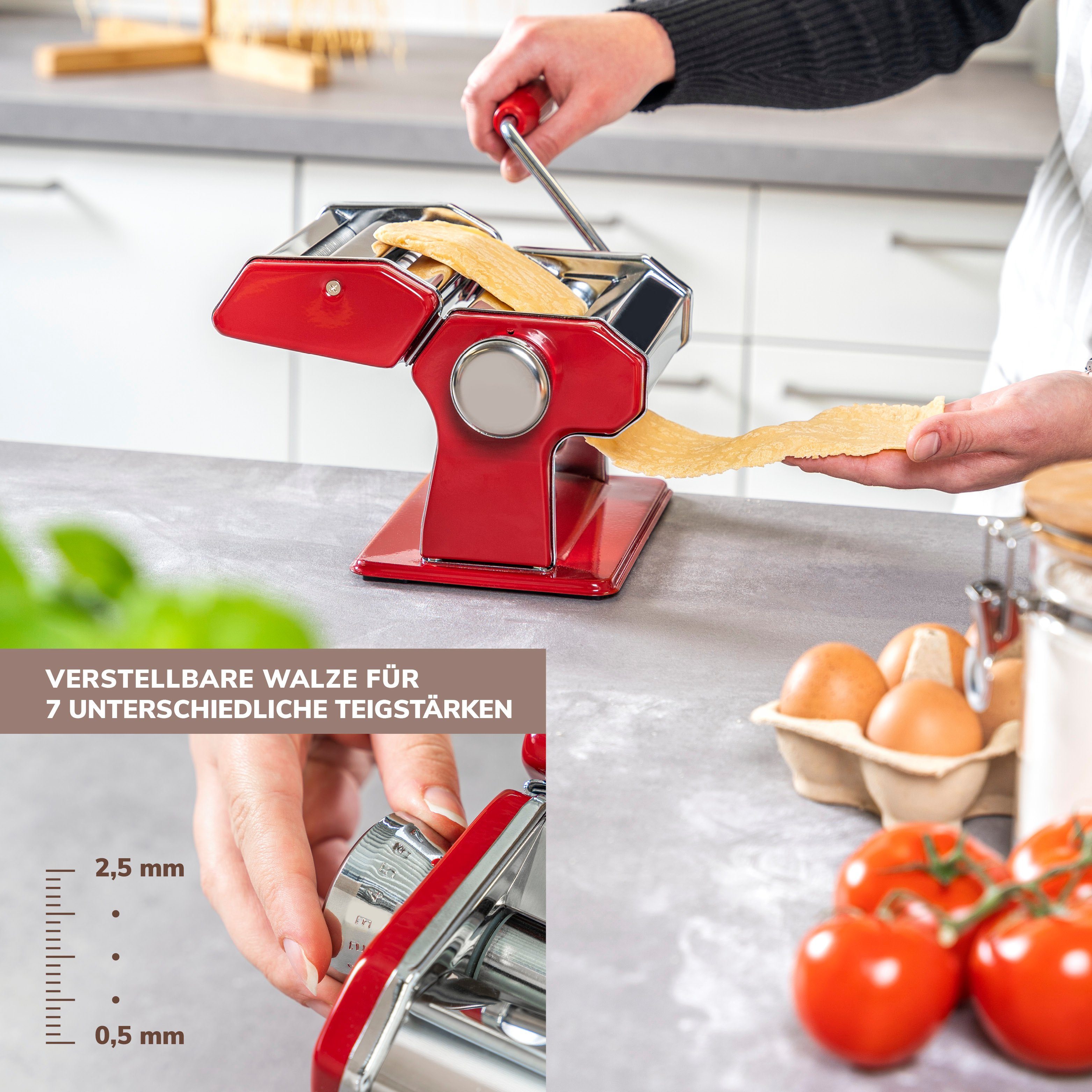 bremermann Nudelmaschine für Spaghetti, Pasta und Lasagne inkl. Nudeltrocker als Set, 7 Stufen, Edelstahl