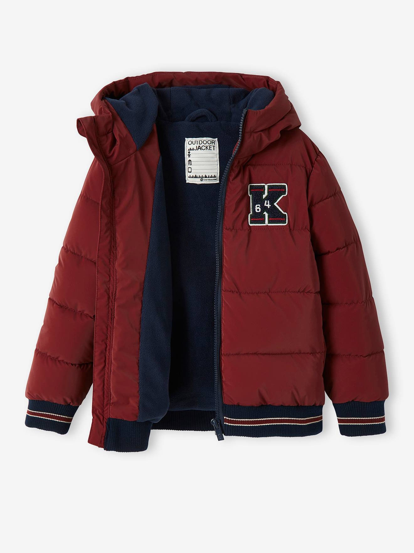 Doudoune collège doublée polaire garçon avec badge poitrine dark bleu indigo