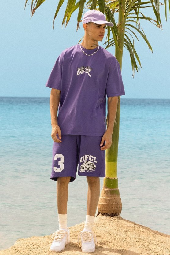 Oversize Official T-Shirt mit Racing-Print & lange Shorts
