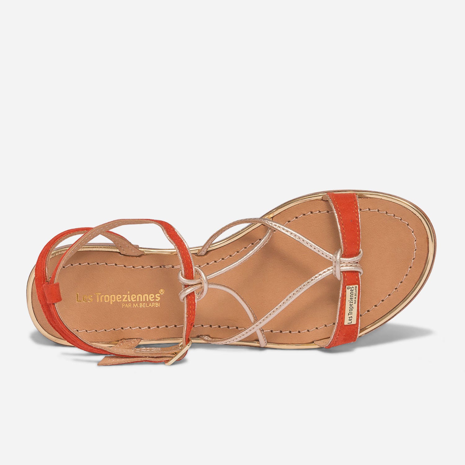 Sandale LES TROPEZIENNES orange et or en cuir