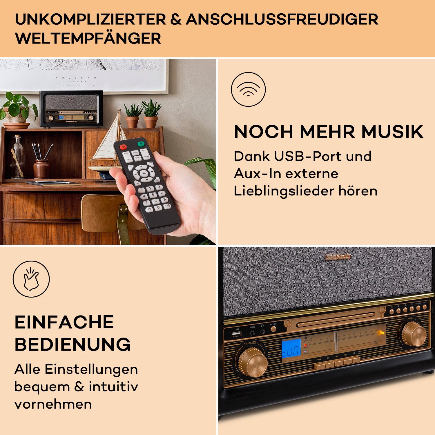 Auna Belle Epoque Stereoanlage (UKW-Radiotuner, 5 W)