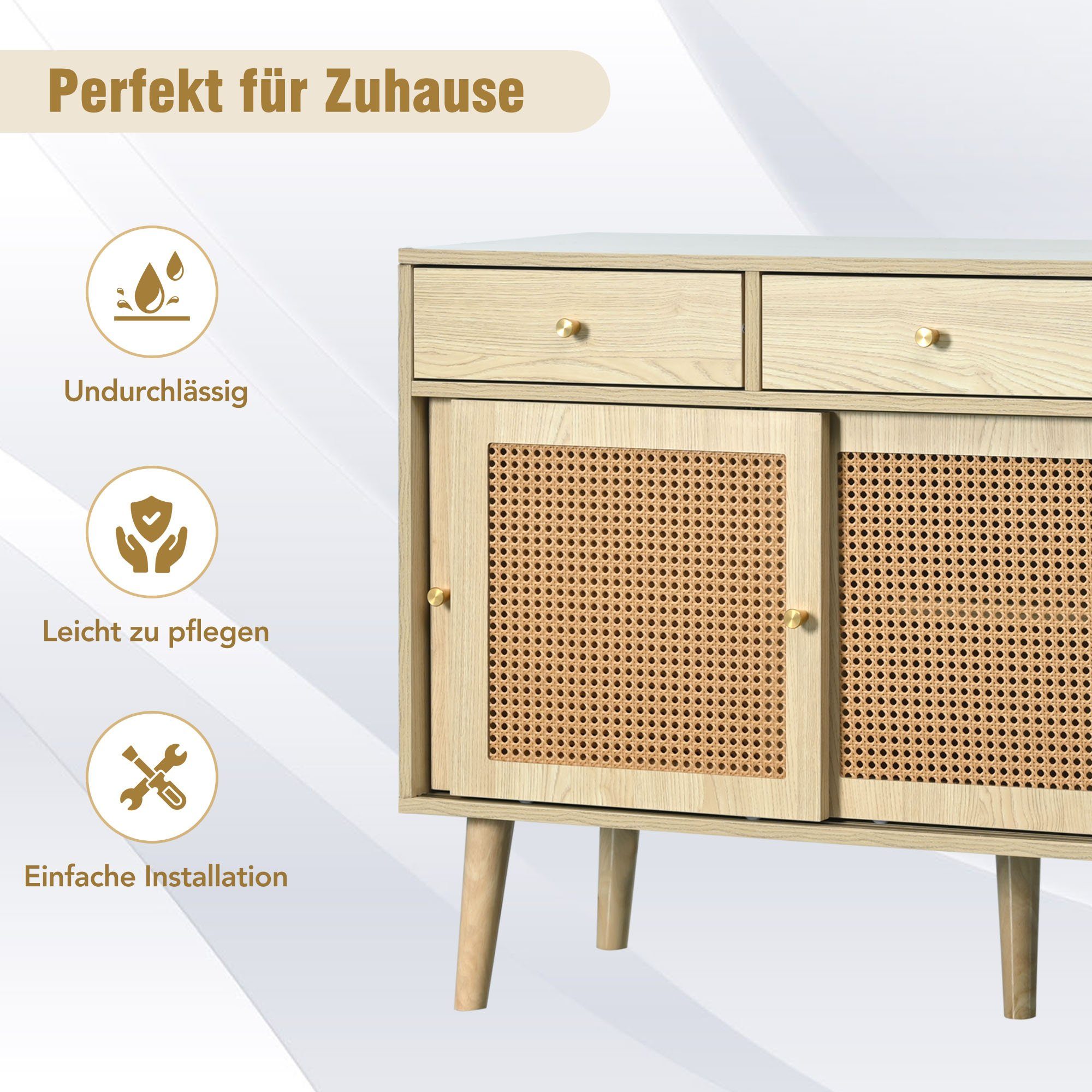 REDOM Sideboard Kommode (verstellbare Ablagen), mit 3 Schubladen und 3 Schiebetüren, 120x 40x78cm
