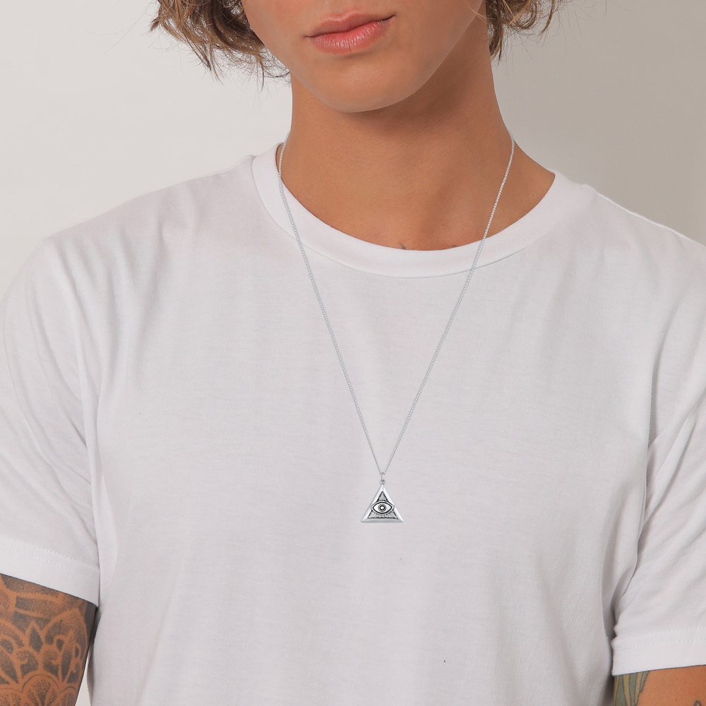 KUZZOI KUZZOI Collier Hommes triangle pendentif Evil Eye en argent sterling 925 Bijoux