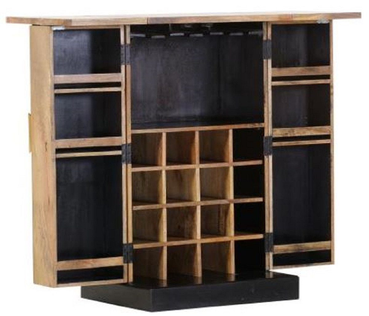 Casa Padrino Barschrank Landhausstil Barschrank mit 2 Türen Naturfarben / Gold / Schwarz 59-117 x 48 x H. 113 cm - Massivholz Weinschrank - Barmöbel im Landhausstil