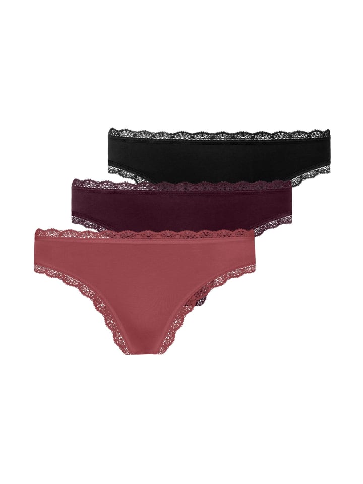 SNOCKS Tangas mit Spitze aus Bio-Baumwolle 3 Stück in Mix (Mauve/Weinrot/Schwarz) günstig kaufen