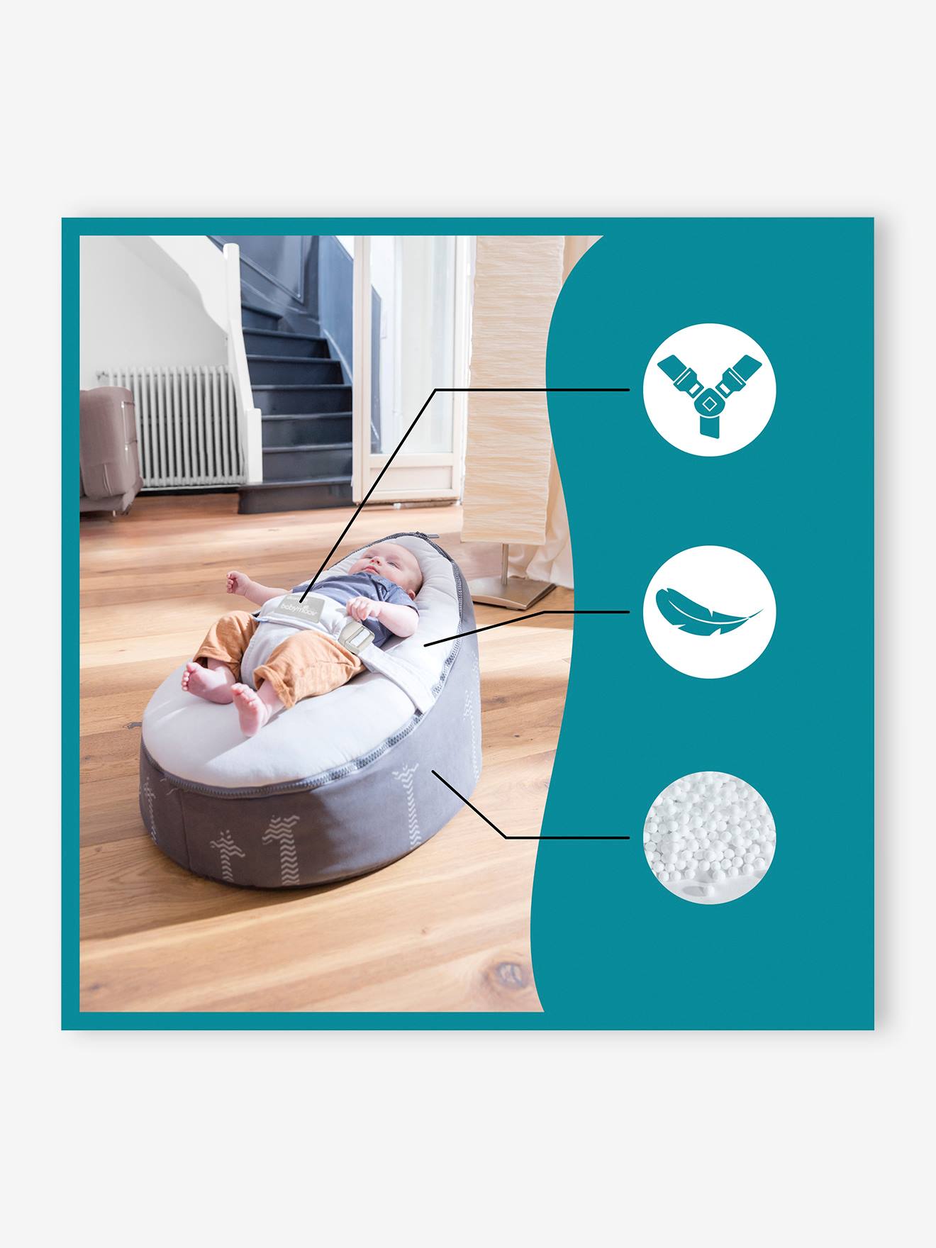 Transat et pouf Doomoo Nid BABYMOOV rabbit pink