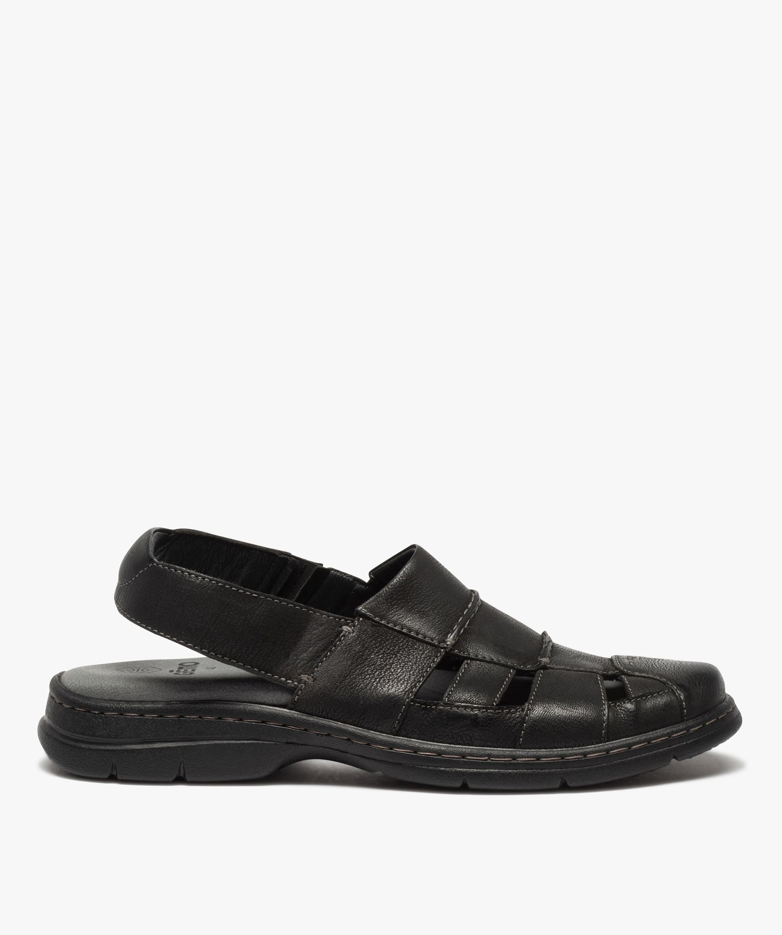 Sandales homme confort dessus cuir uni à bride élastiquée noir | GEMO