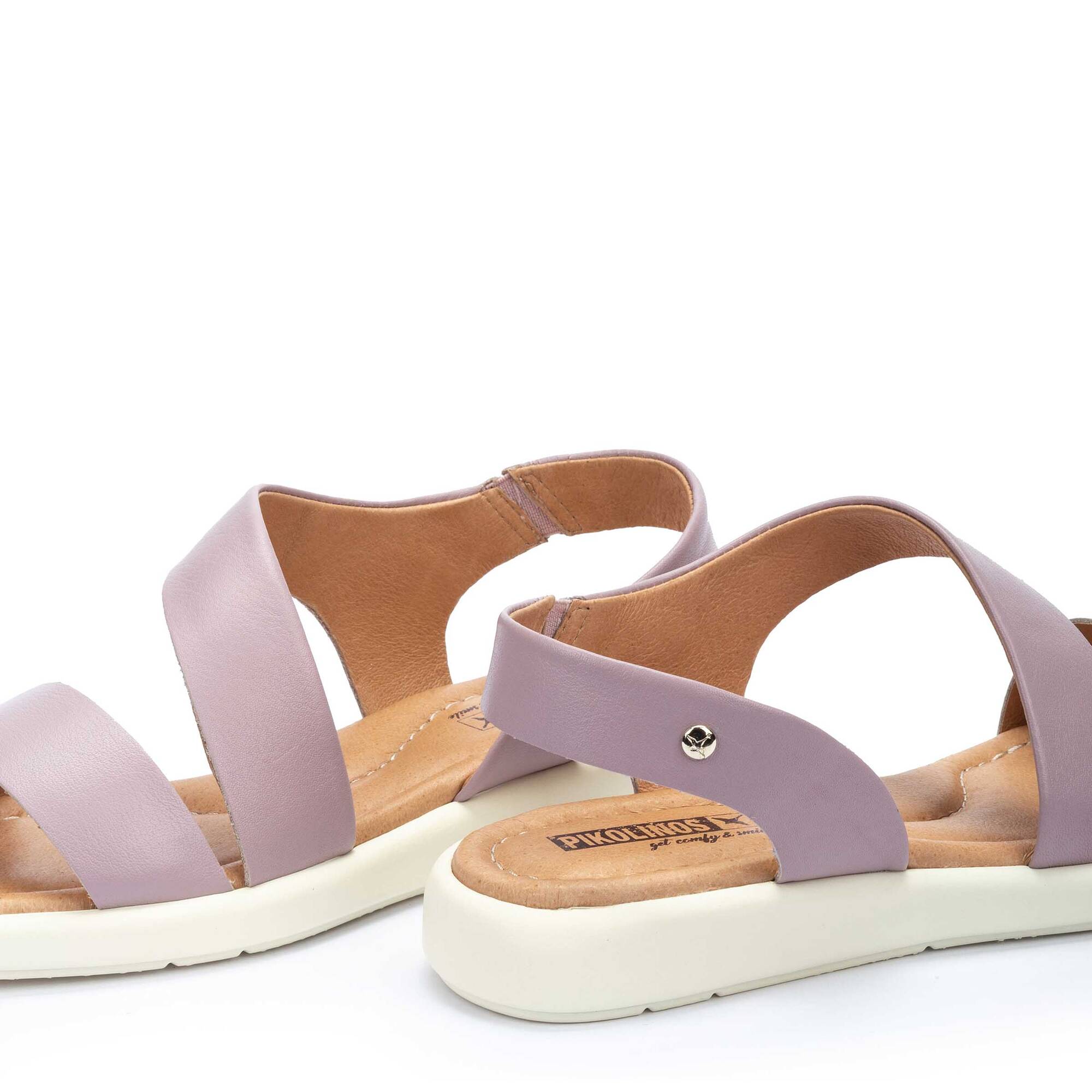 Sandały damskie płaskie z paskami - MAUVE
