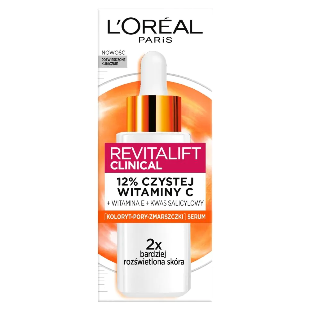 L'Oréal Paris De Revitalift klinikinis veido serumas 12% vitamino C, vitamino E, salicilo rūgšties