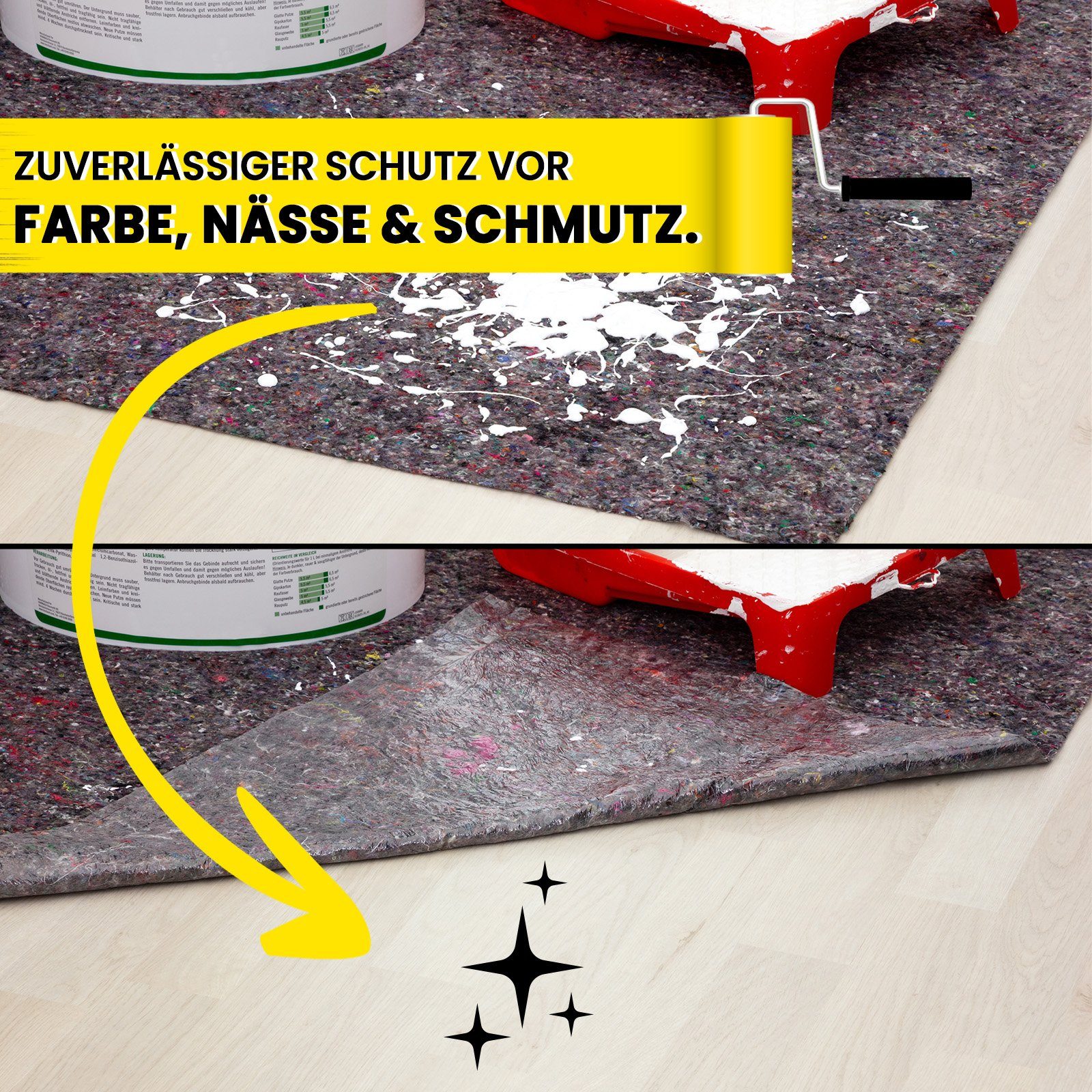 KK Verpackungen Bodenschutzvlies, (Spar-Set), Set Malervlies 50m Kreppband 30mm x 50m Cuttermesser 18mm