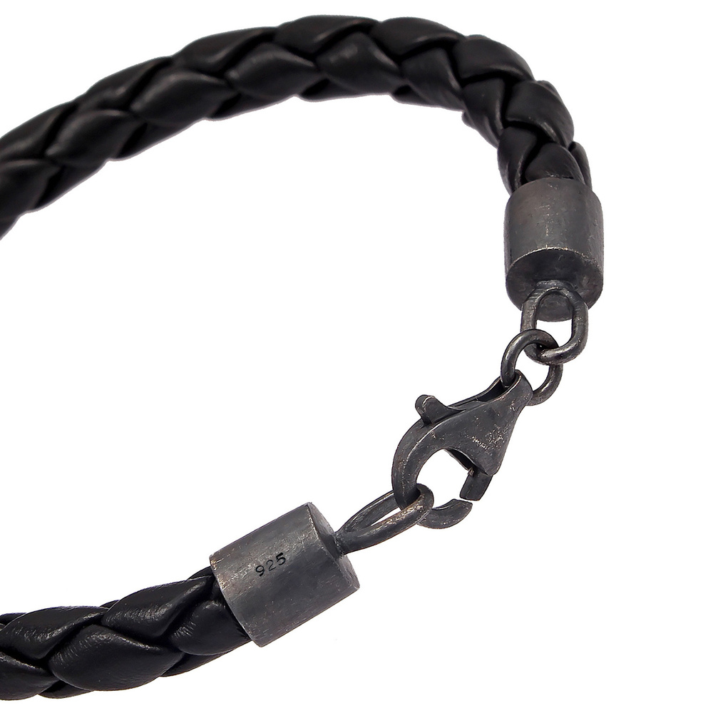 KUZZOI KUZZOI Bracelet Bracelet en cuir tressé pour homme en 925/1000 argent massif Bracelet