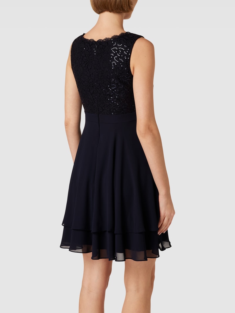 Cocktailkleid mit Paillettenbesatz in marineblau meliert