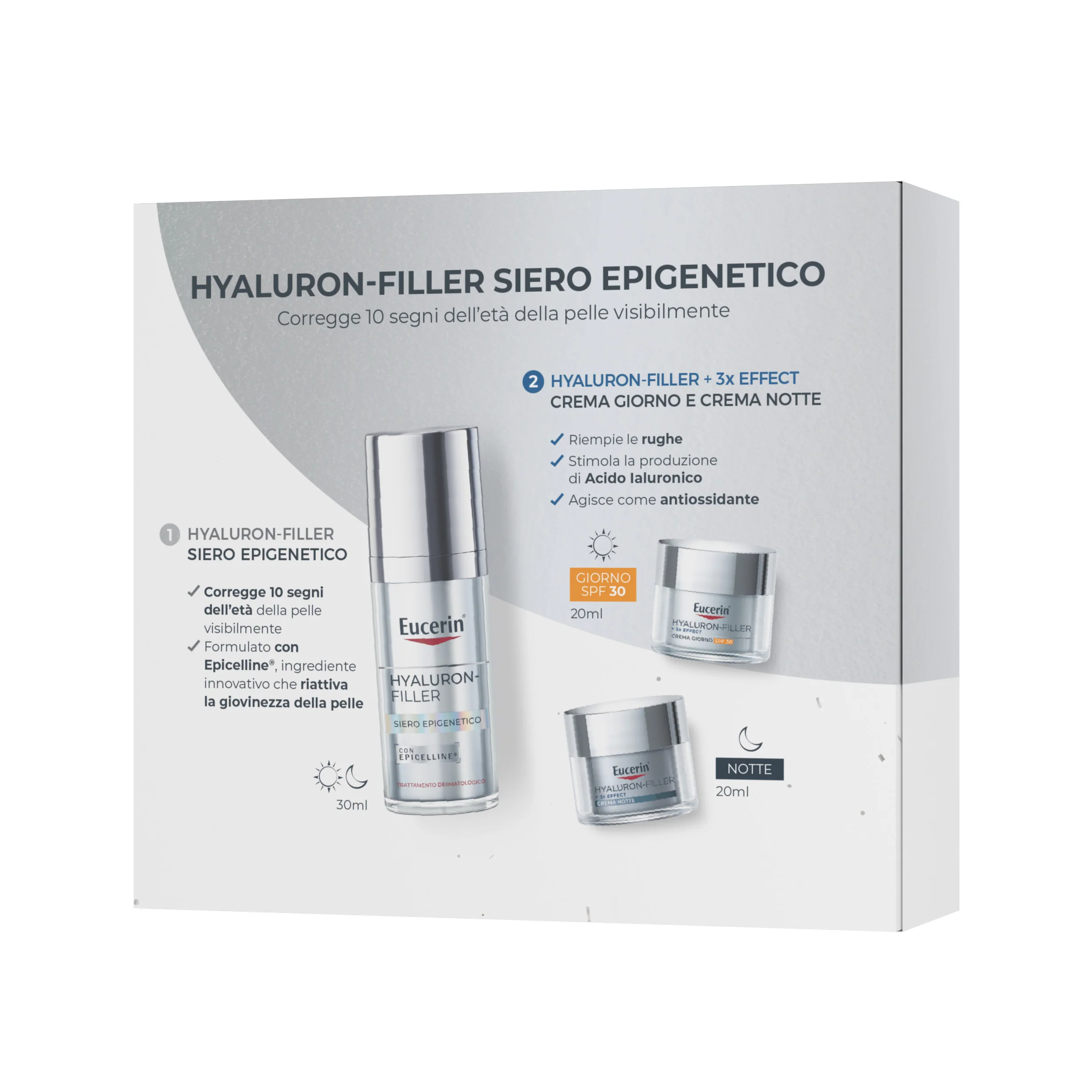Hyaluron-Filler XMAS PACK EPIGENETIC (Ser epigenetic + Mini Cremă de zi SPF30 + Mini Cremă de noapte) - Set antirid, ser antirid de față