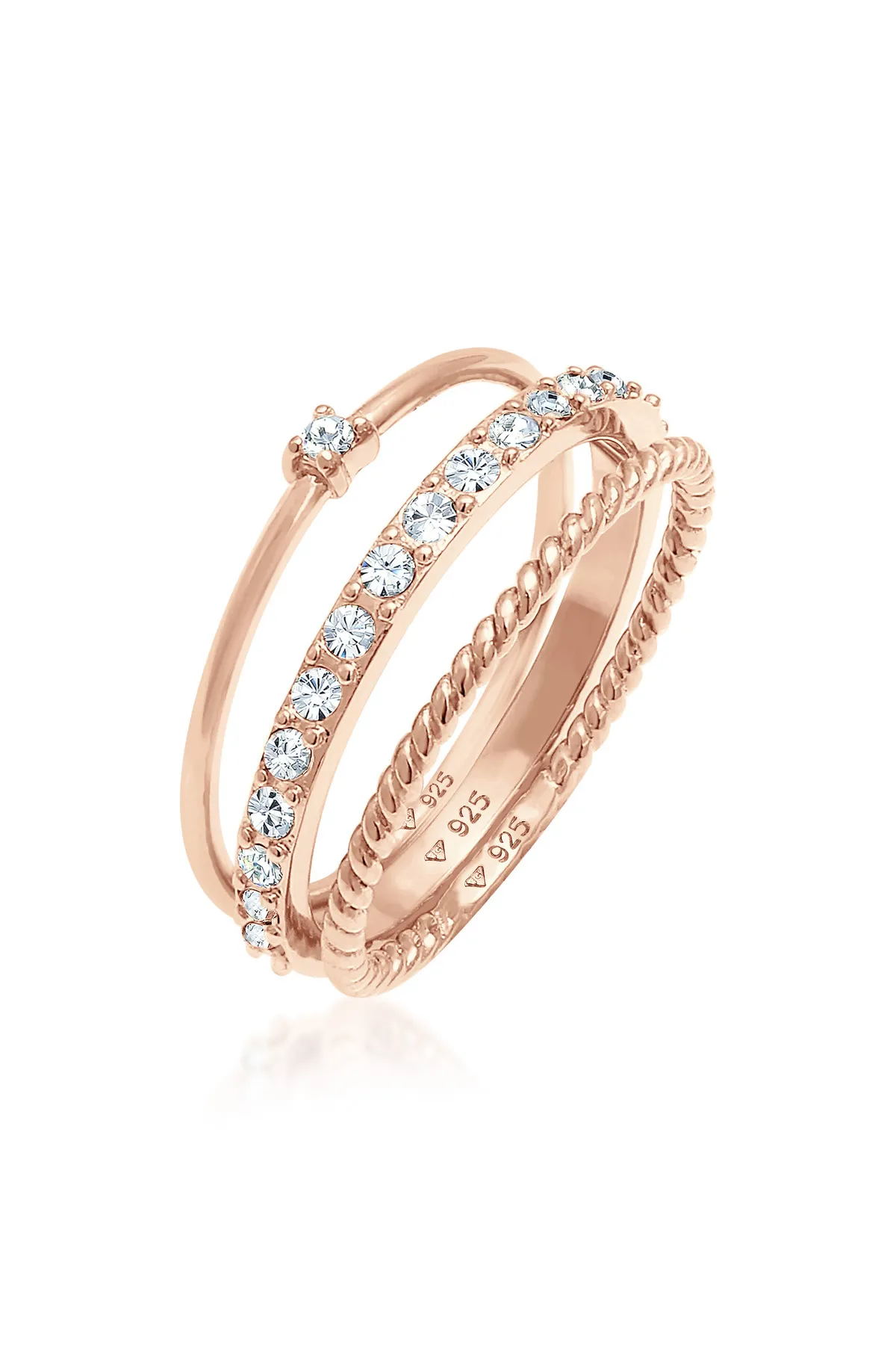 ELLI  Ring Kristalle Stapelring 3er Set 925 Silber