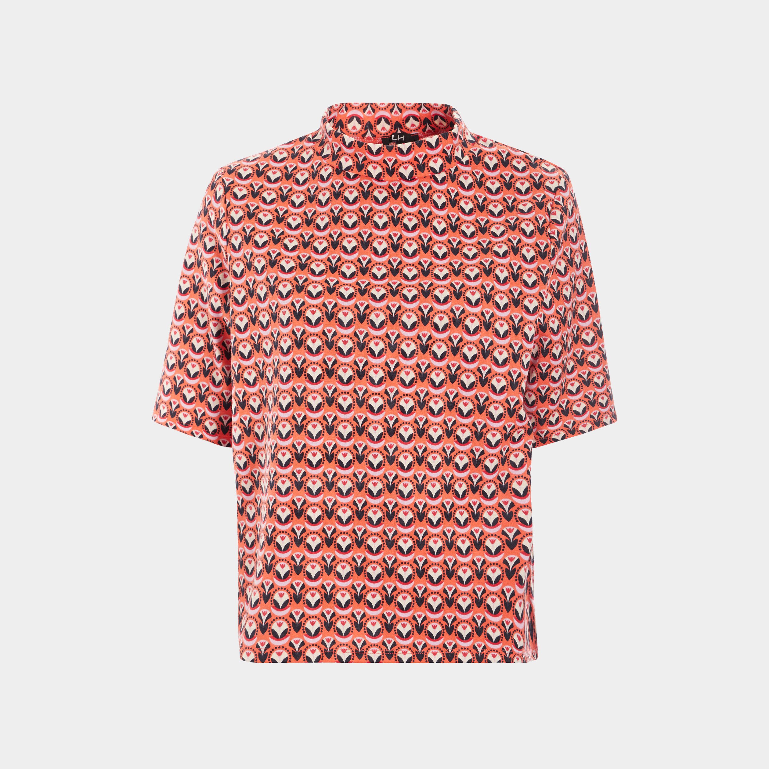 T-shirt avec col montant orange corail femme | La Halle