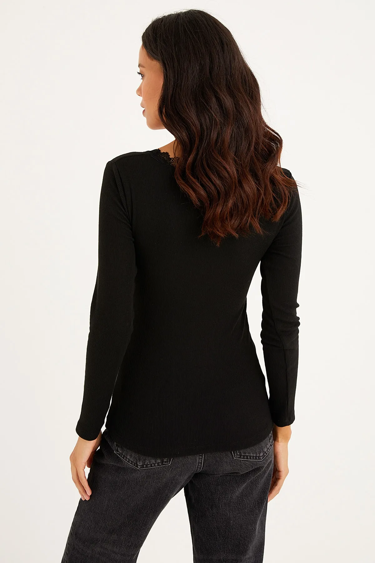 Cool & Sexy  Schwarze Spitzen-Unterhemdbluse mit quadratischem Kragen für Damen Yİ2366