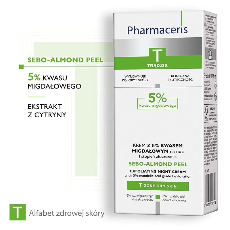 „Pharmaceris T Sebo-Almond Peel“ naktinis kremas su 5 % migdolų rūgštimi