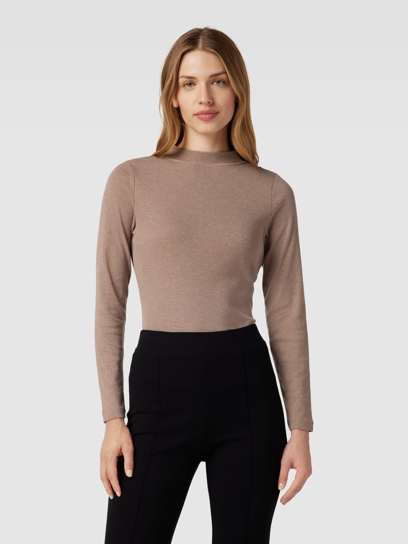 Longsleeve mit geripptem Rundhalsausschnitt in taupe meliert