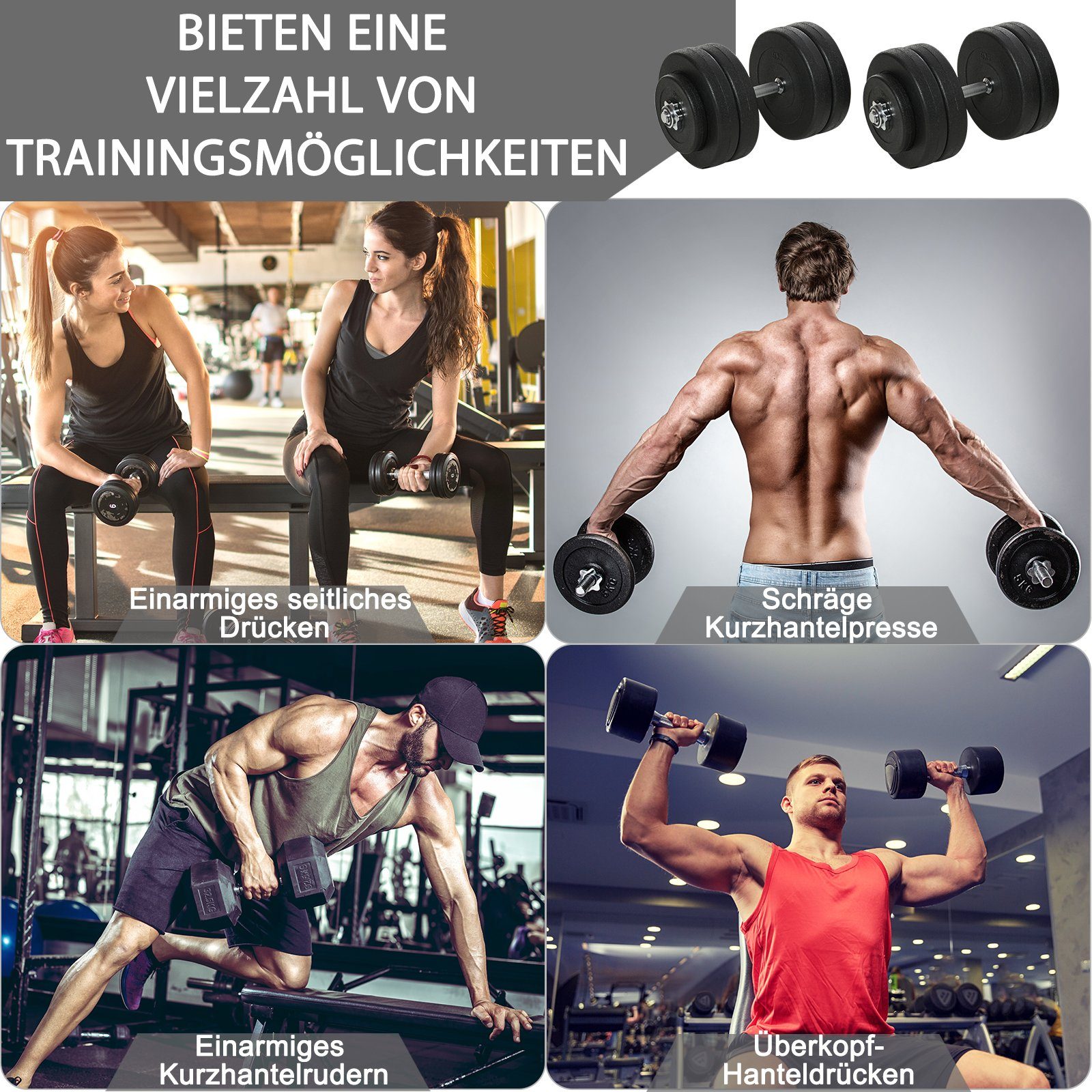 HOMCOM Hantel-Set 50 kg 2er Hanteln, (Kurzhanteln, Kurzhantel Set), mit 2 Kurzhantelstangen, 12 Gewichten & 4 Sternverschlüsse