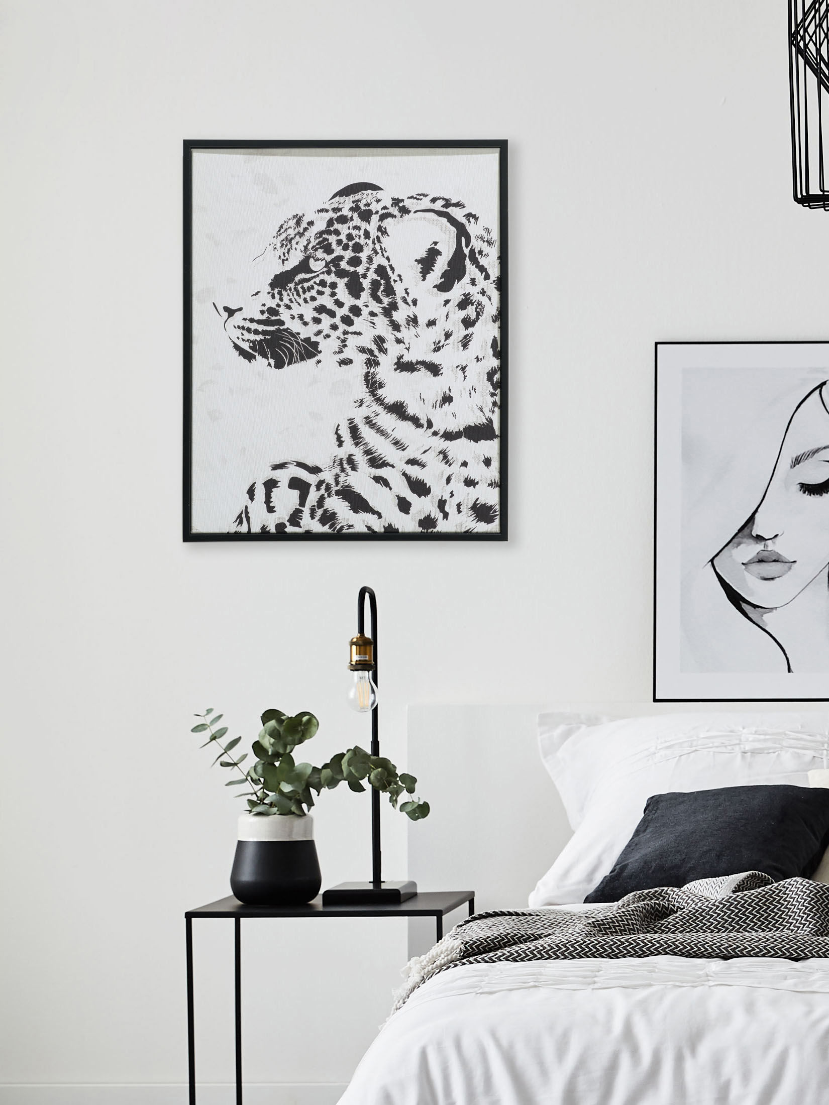 Leopard Leinwand-Druck-gerahmt, Schwarz/Weiss