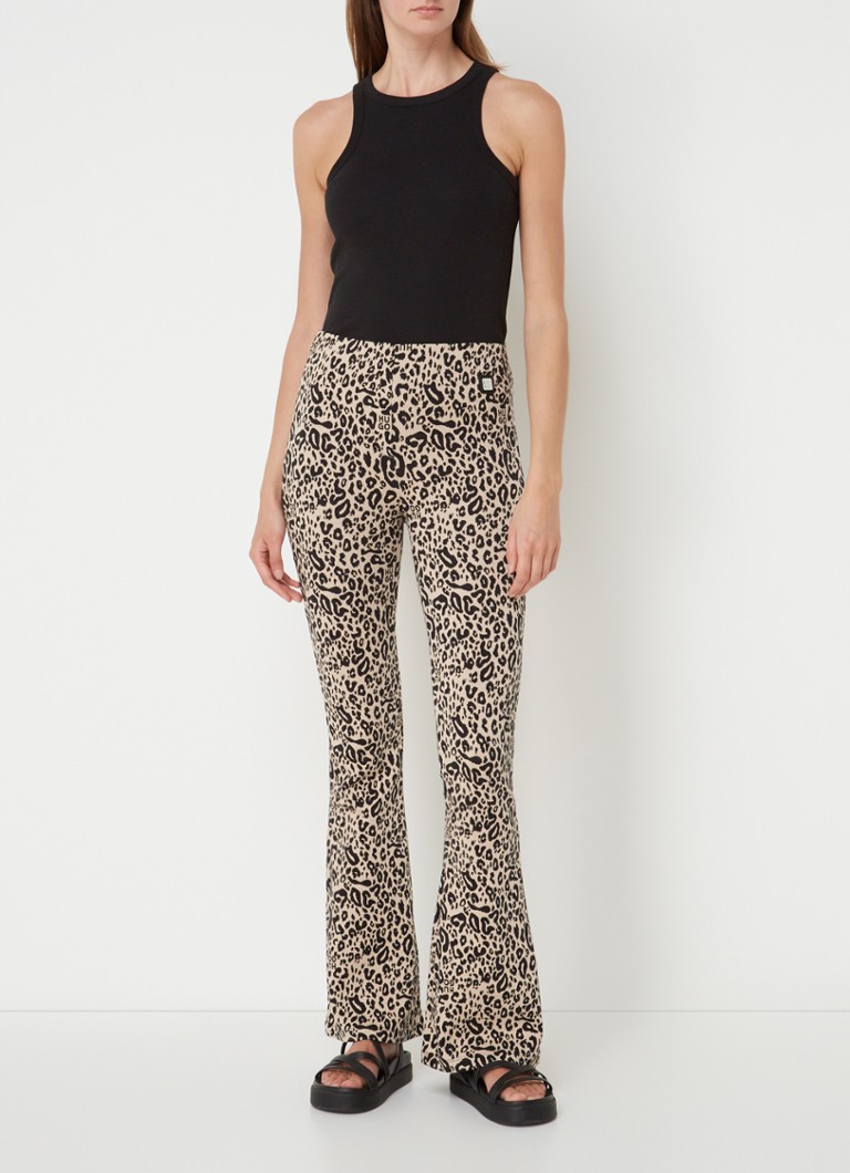 Pantaloni evazați cu talie înaltă HUGO BOSS Nalentine și imprimeu leopard