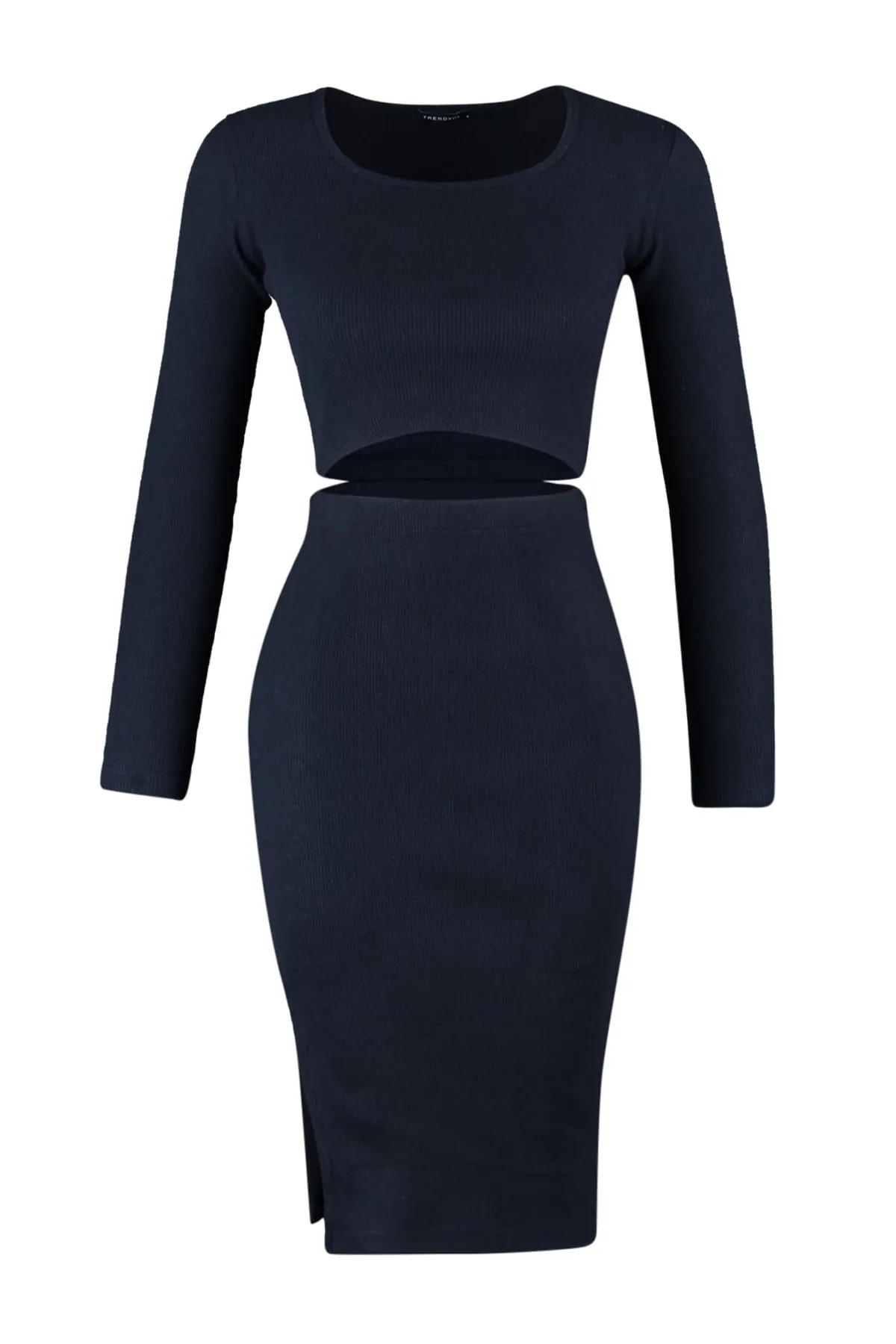 Trendyol Collection  Schwarzes Strickoberteil und -unterteil mit Schlitz und quadratischem Kragen, TWOAW23AU00271