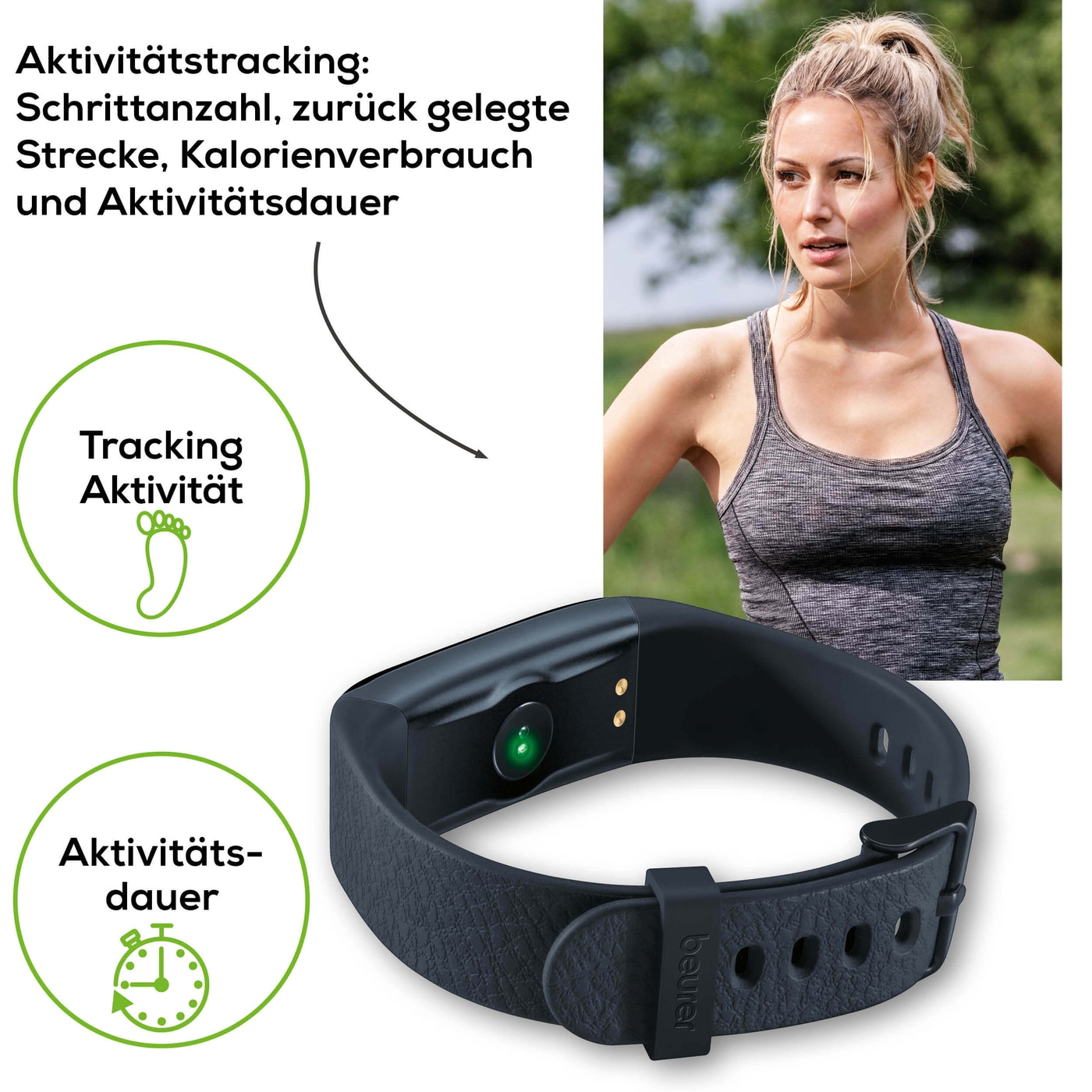 Beurer Aktivitätssensor AS 98 Pulse-Fitnessuhr mit Nachrichtenfunktion, Pulsmessung, Schlaf- & Aktivitätstracking