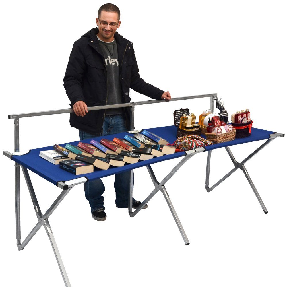 eyepower Klapptisch Verkaufstheke 2,05m + Kleiderstange faltbar, Markttisch Blau+Garderobe