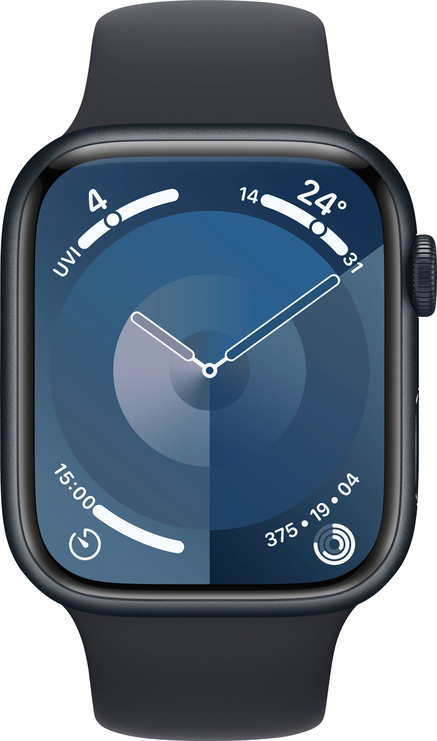 Apple Watch Series 9 GPS Aluminium 45mm M/L Smartwatch (4,5 cm/1,77 Zoll, Watch OS 10), Sport Band