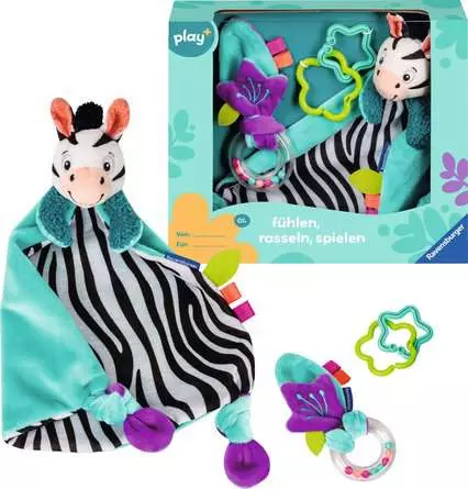 Play+ Fühlen, rasseln, spielen (Geschenk-Set: Zebra) - Babyspielzeug ab 0 Monaten