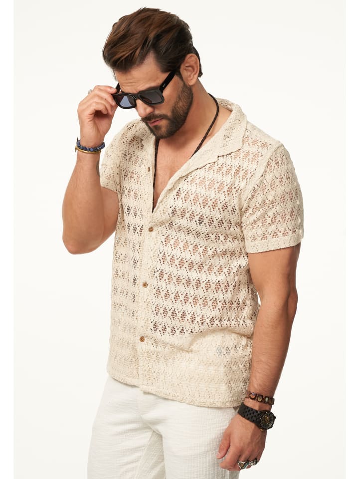 SOULSTAR Kurzarmhemd - im Vintage Summer-Look Kurzarm Strick Polo-Hemd T-Shirt in Ecru günstig kaufen