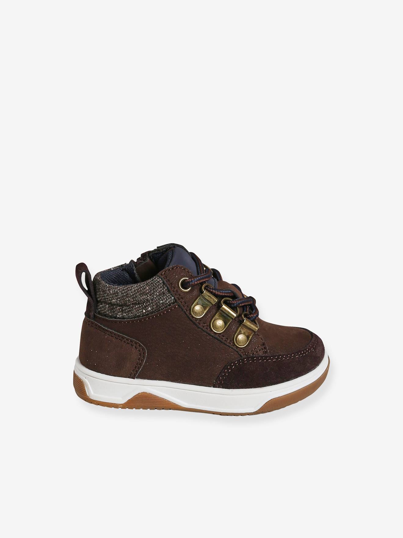 Bottines bébé garçon lacets + glissière chocolat