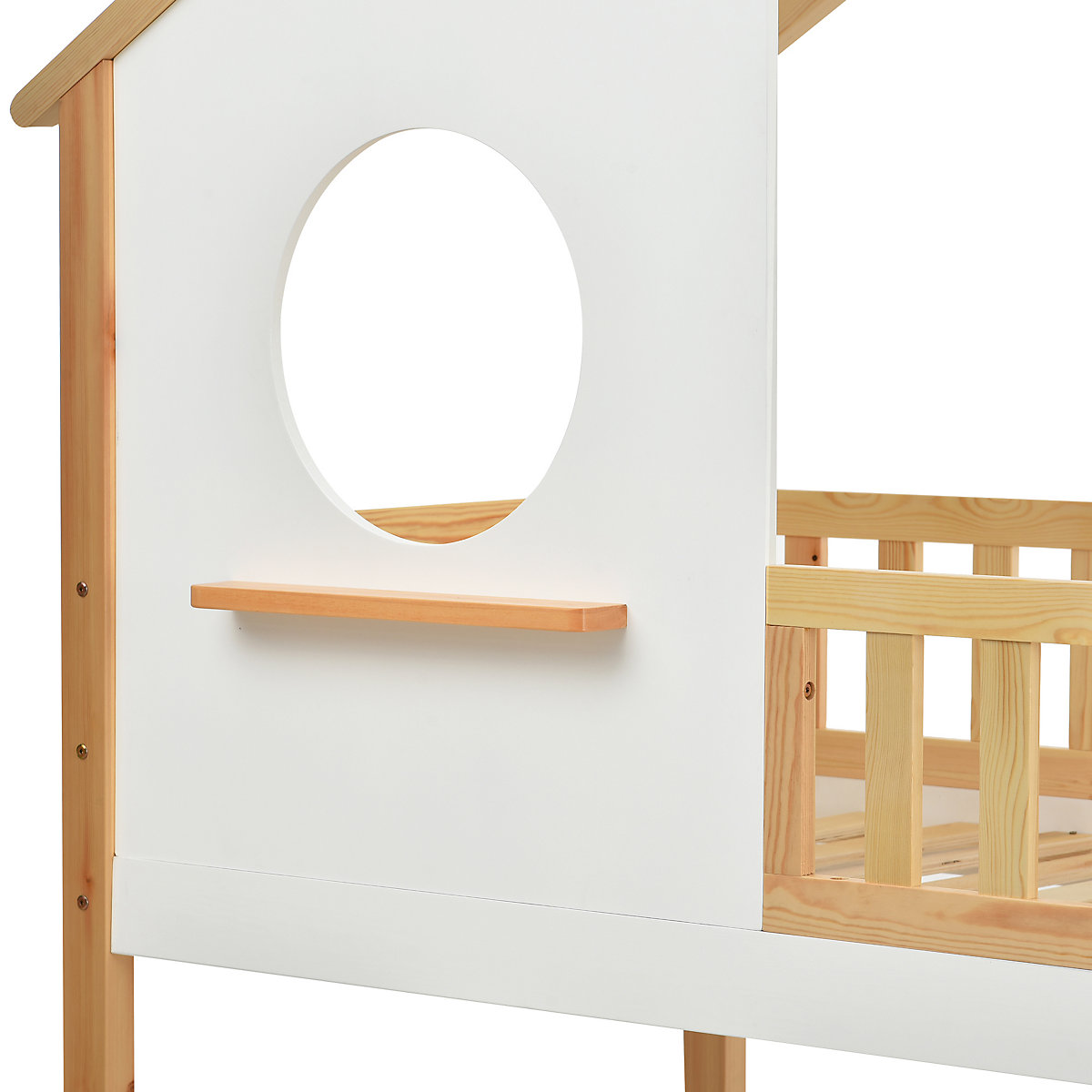Etagenbett mit rechtwinkliger Leiter, Kinderbett, mit Fallschutz und Barriere, Rahmen aus Kiefernholz