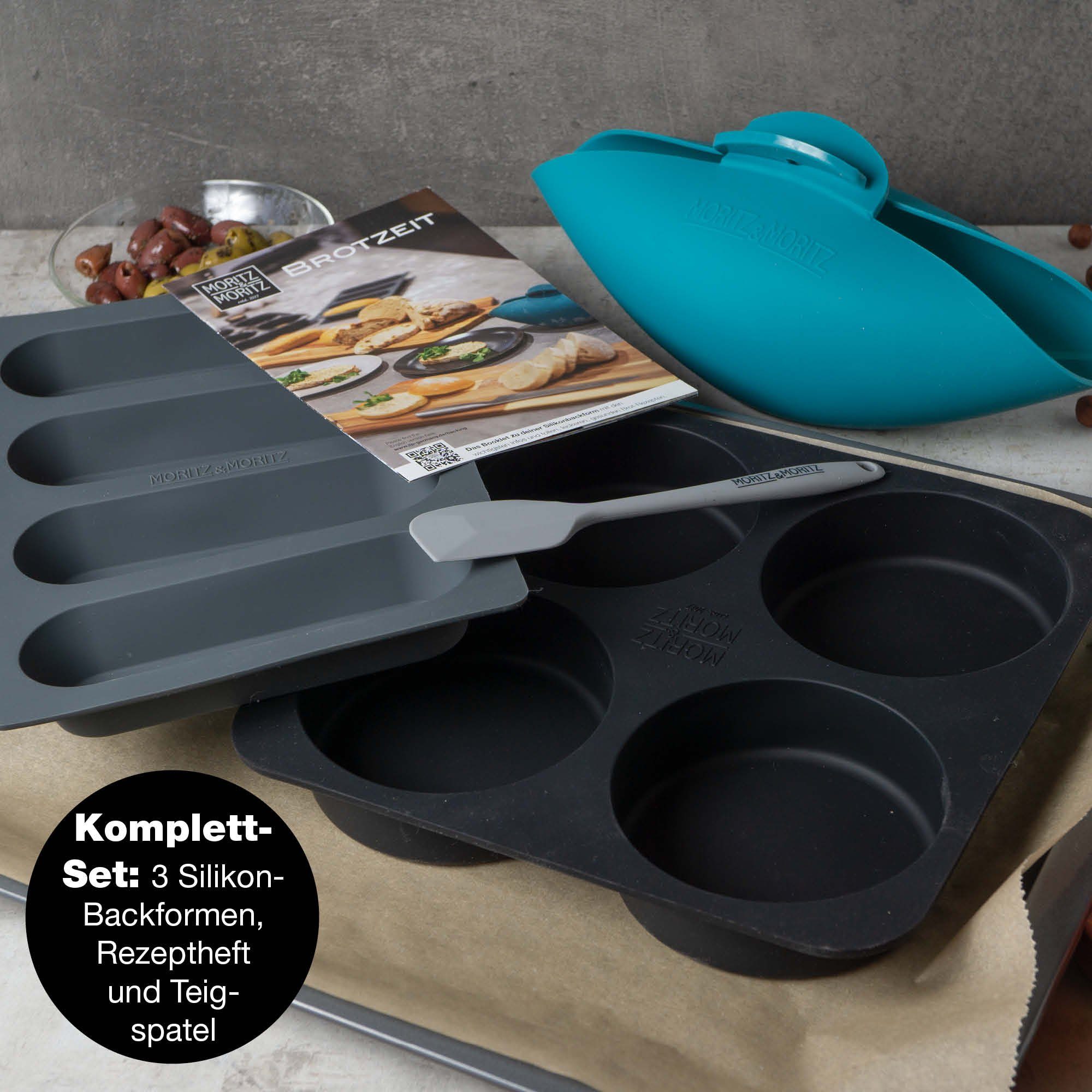 Moritz & Moritz Silikonform Brotbackform Set, (Set), Set aus Brotbackform Silikon Rund, Burger Buns Backform