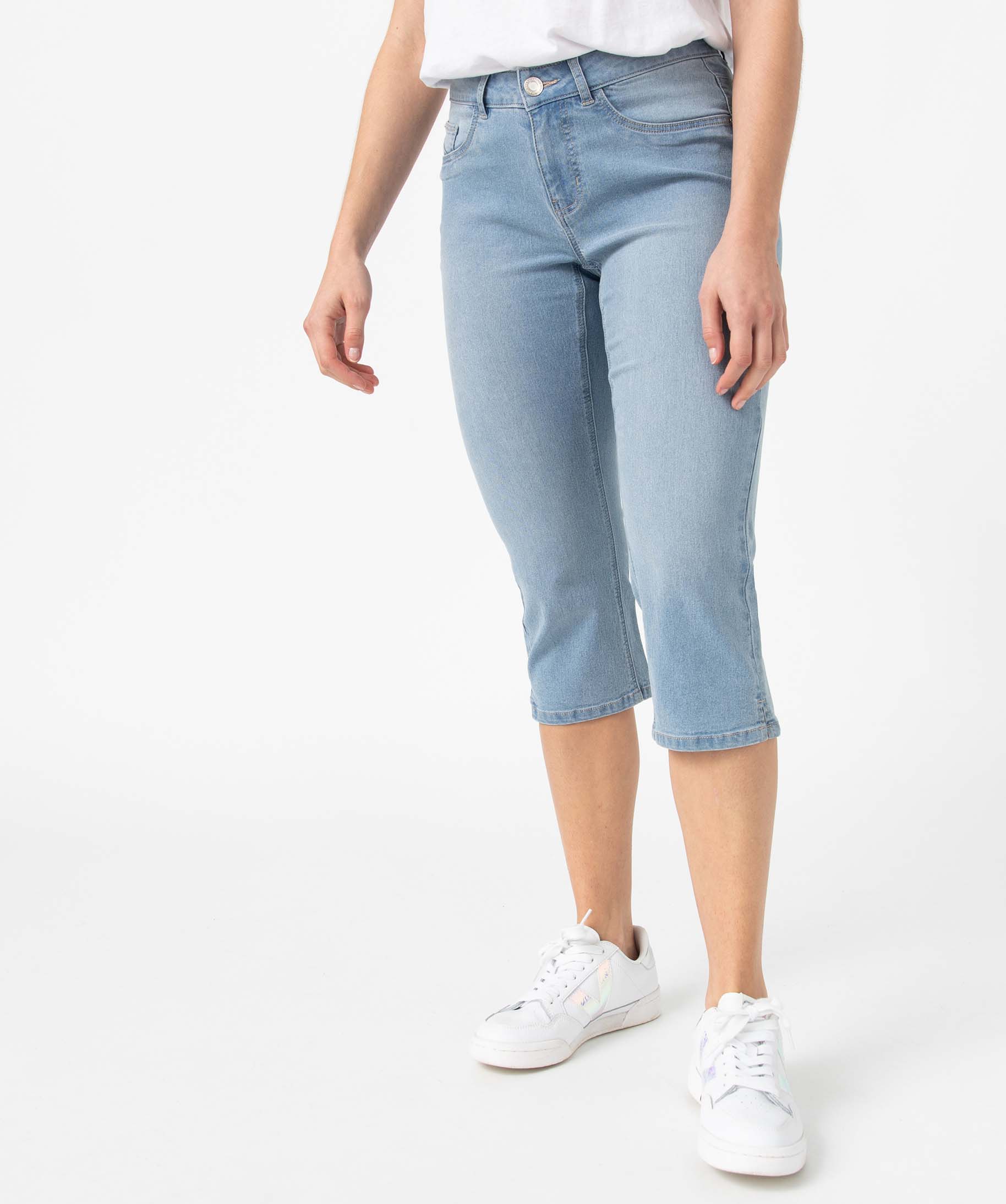 Pantacourt femme en jean coupe Slim bleach | GEMO