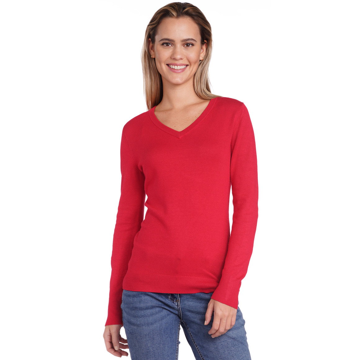 Damen Feinstrickpullover mit V-Ausschnitt