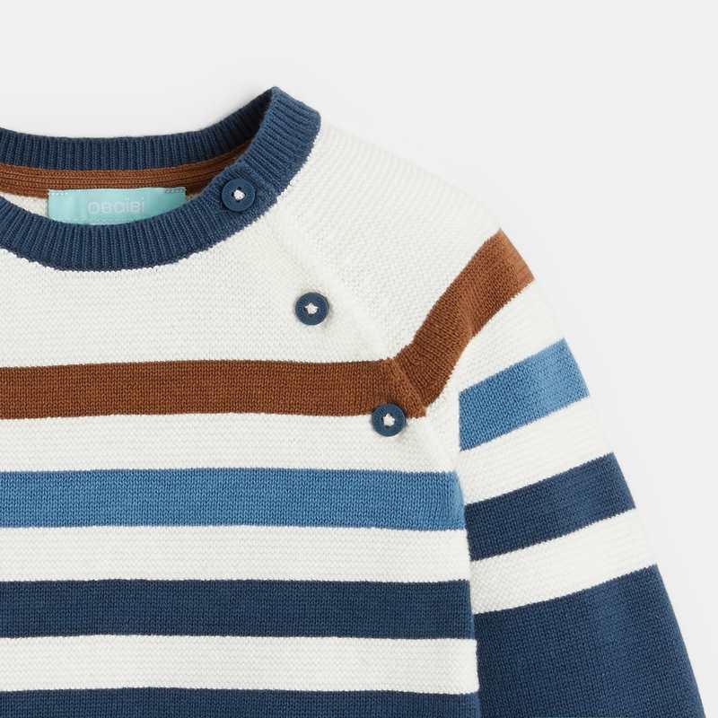 Pull en maille tricot à rayures bleu bébé garçon