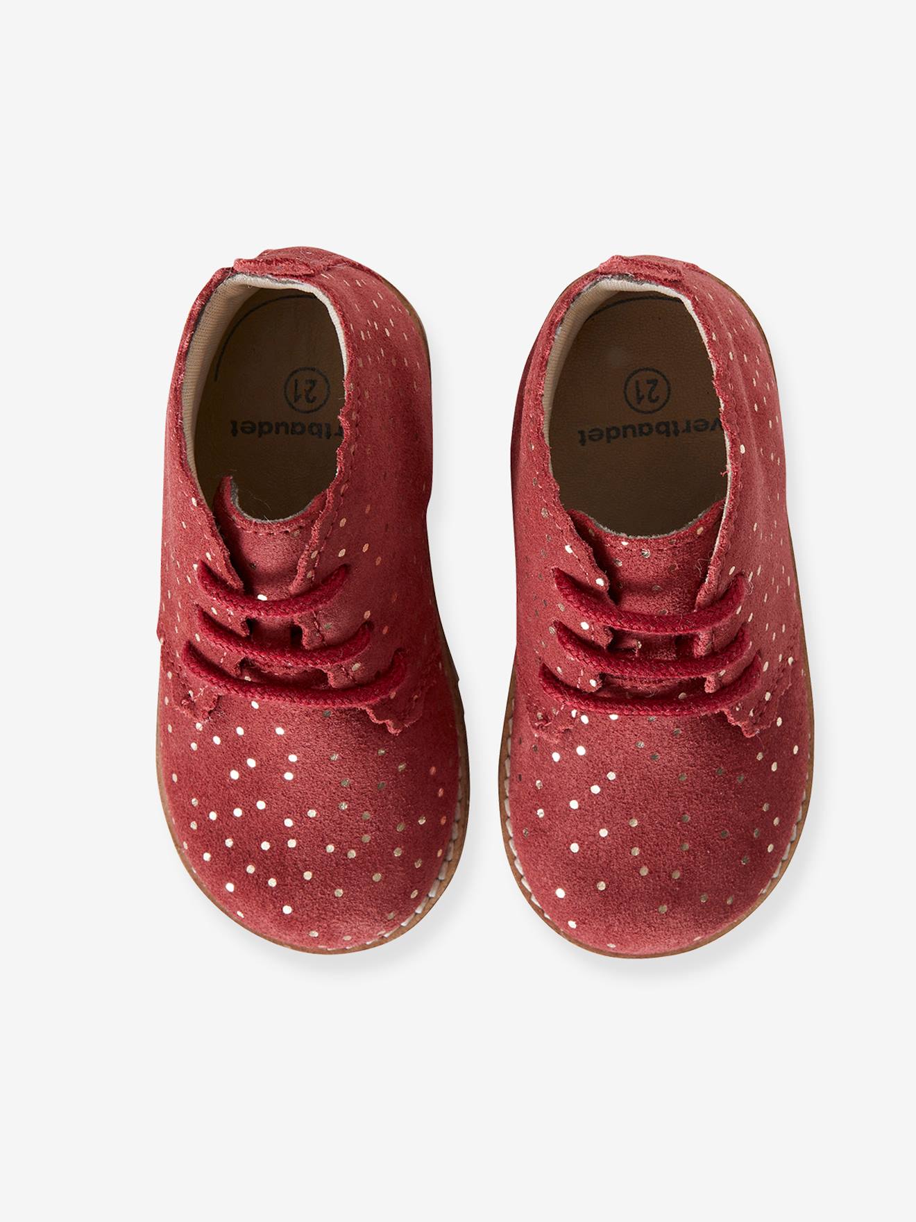 Bottines lacées cuir bébé fille bordeaux