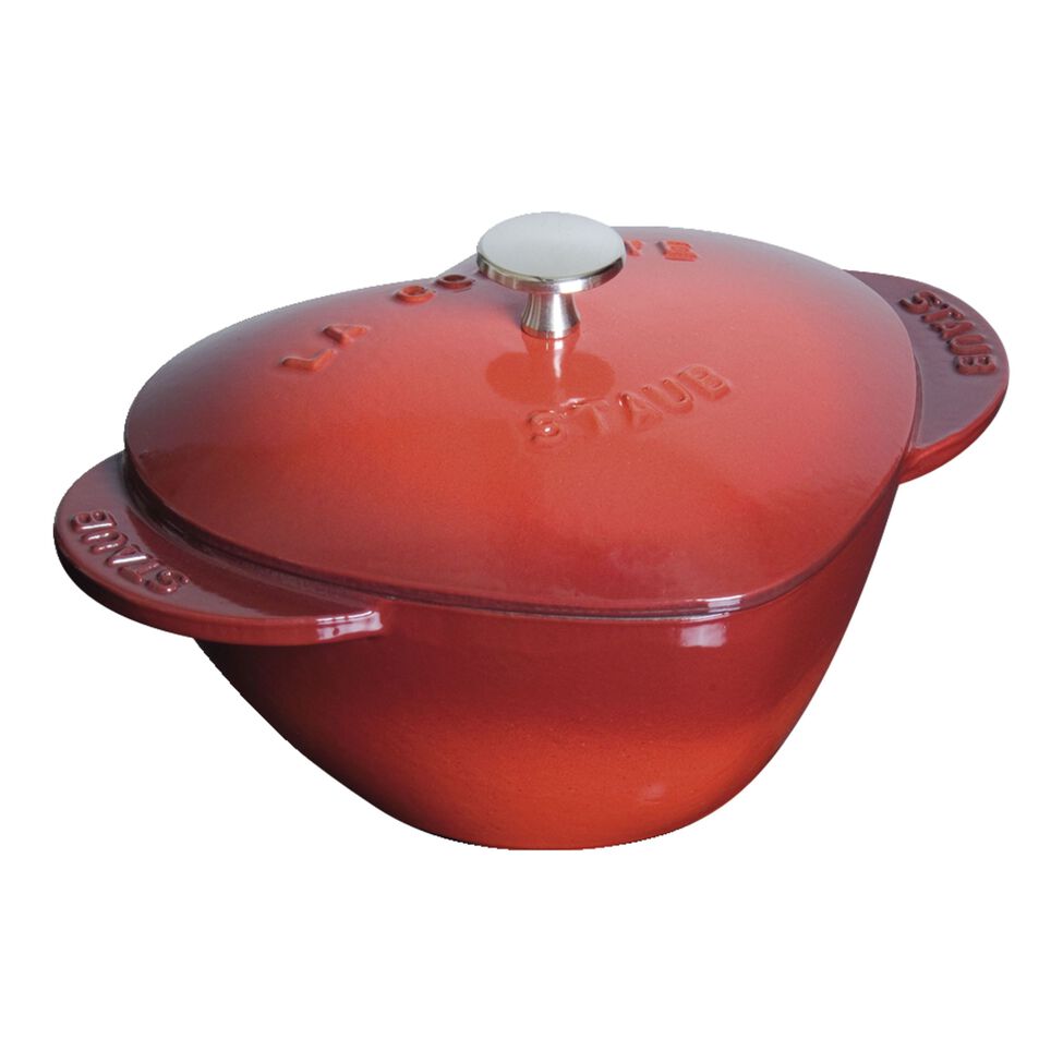 Cocotte 20 cm, Herz, Kirsch-Rot, Gusseisen