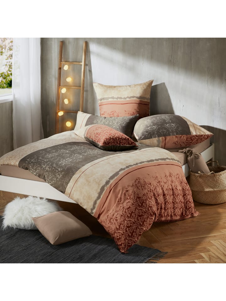 Erwin Müller Mako-Satin Bettwäsche in rot-beige günstig kaufen
