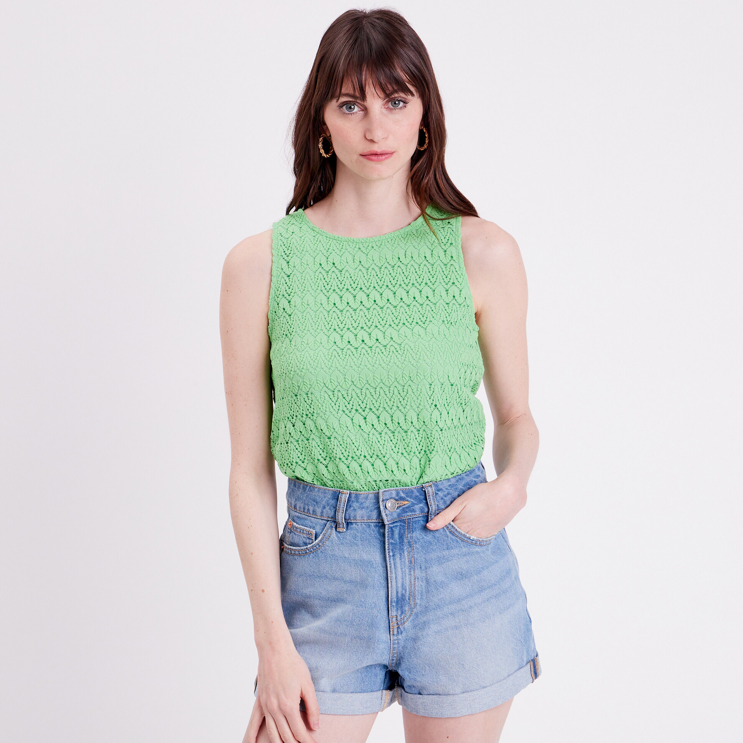 Débardeur aspect crochet vert clair femme | Cache Cache