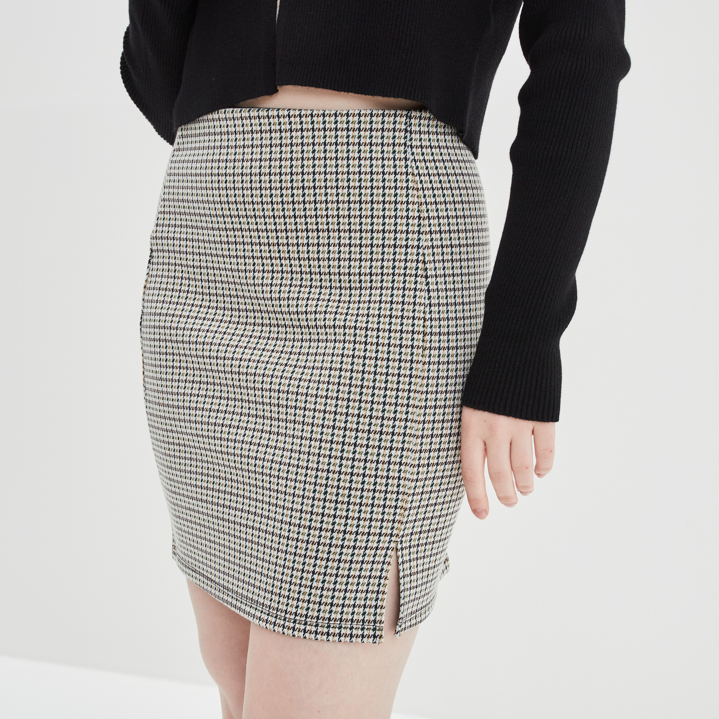 Jupe courte droite avec fente beige femme | La Halle