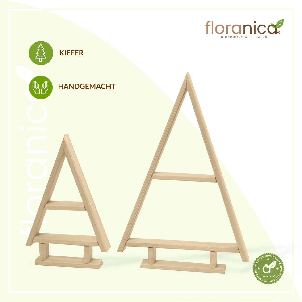 Pemicont Floranica Handgemacht  Holz Baum Weihnachtsbaum Tannenbaum - 2er-Set - Unbehandelt