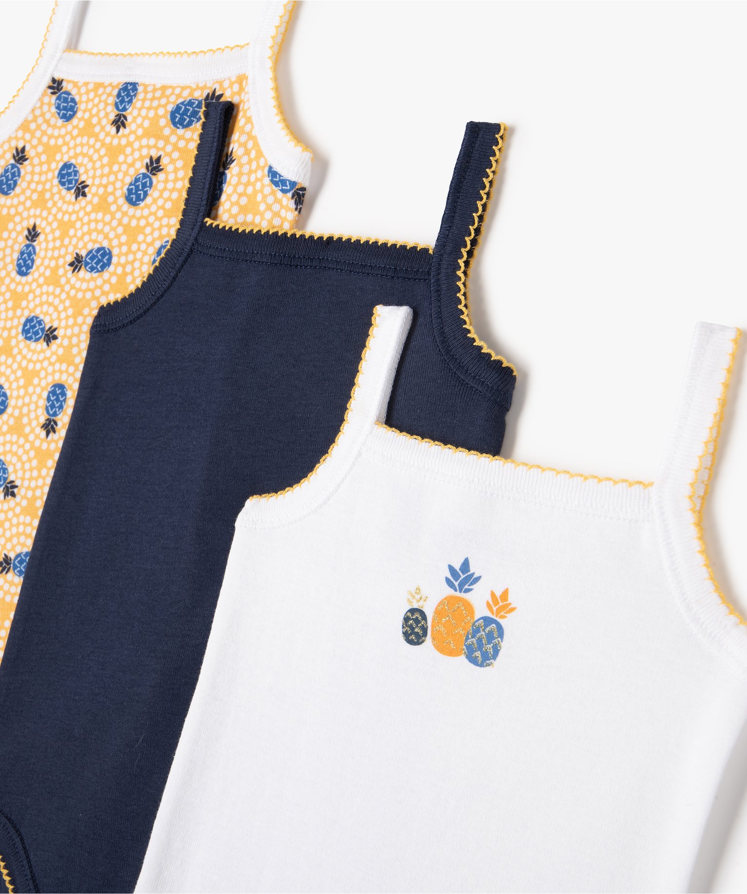 Body bébé à bretelles motif ananas (lot de 3) marine | GEMO